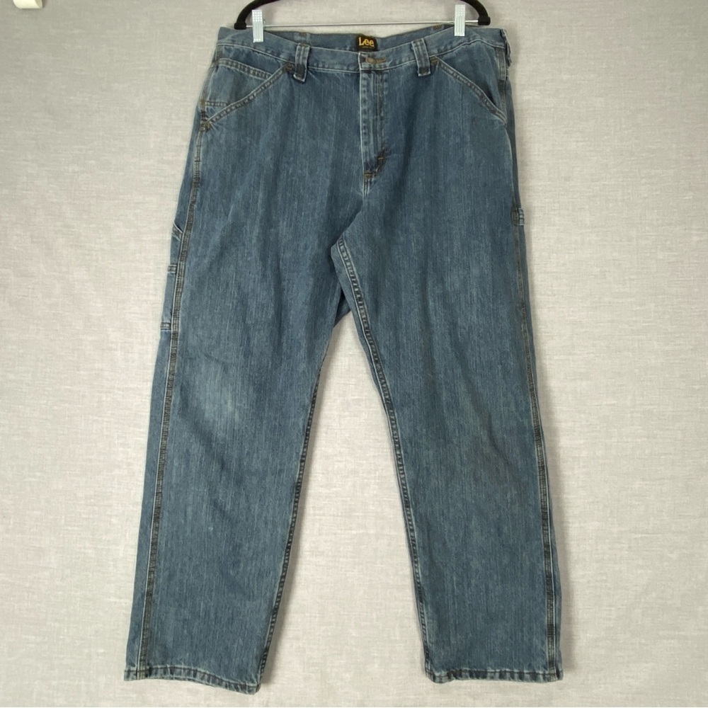 Lee CarpenterJeans Loose Fit Mens 38 X 30 Relaxed Straight Leg Medium Wash Blue